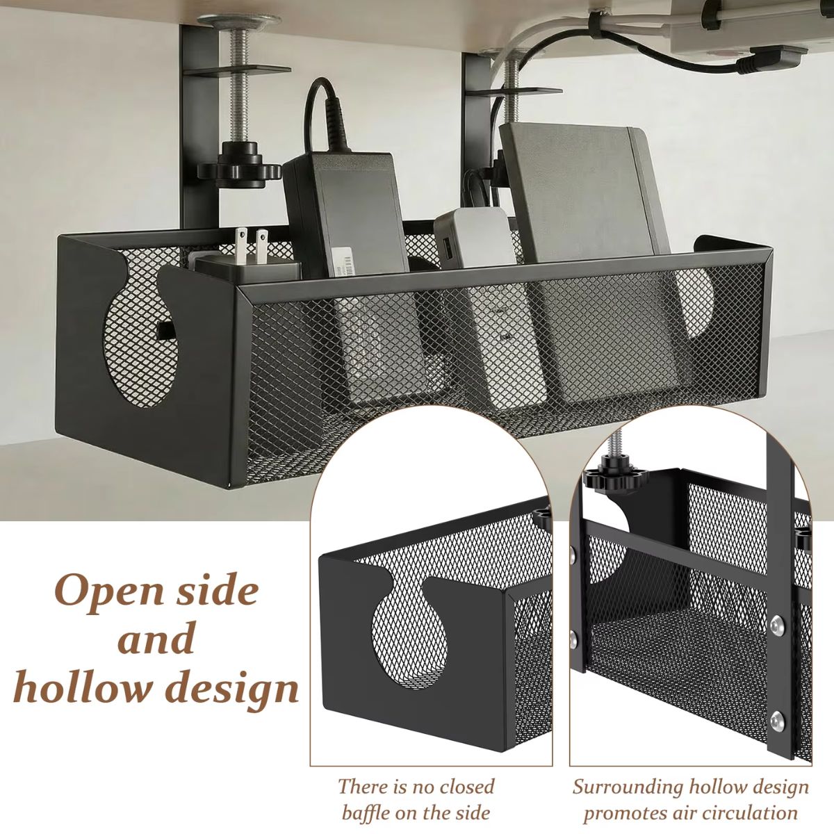 No-Drill Carbon Steel Under Desk Cable Tray